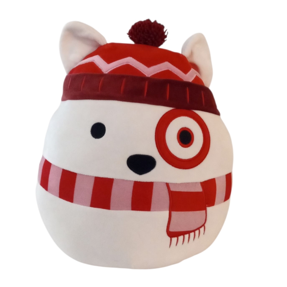 Target Bullseye Dog Squishmallow. Red and White Plush Toy